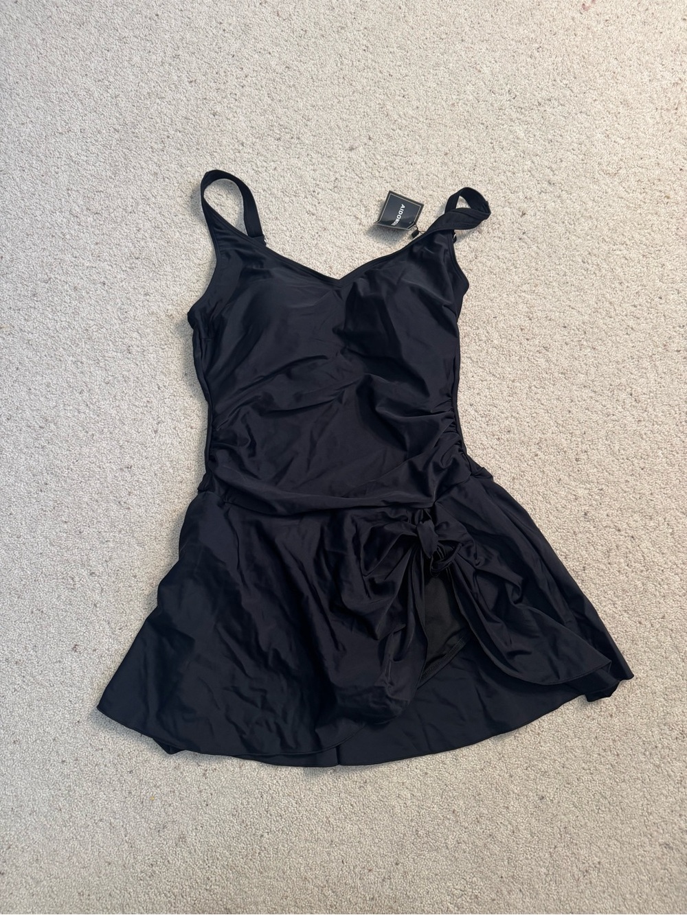 Black One-Piece Swim Dress with Side Tie Size Large